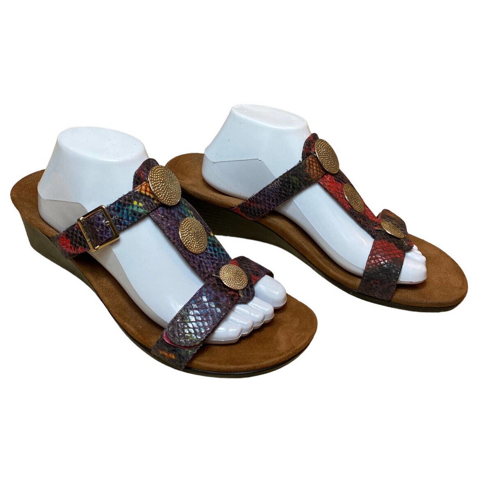 Vionic Women’s Size 11 Multi Colored Snake Double Strap Gold Disc Slide Sandals